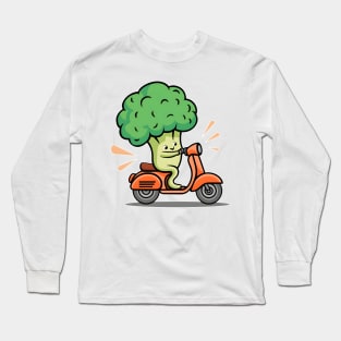 Scoot Your Way to Fun: Groovy Broccoli in Green and Orange Long Sleeve T-Shirt